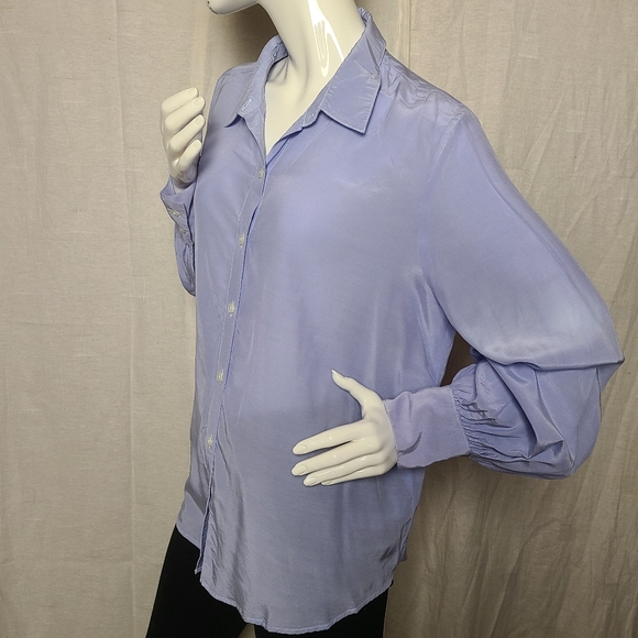En Thread Womens Periwinkle Blue Business Professional Viscose Button-Down Shirt - Picture 3 of 13